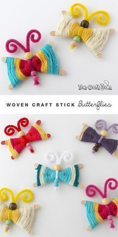 Craft stick butterflies! A fun yarn craft for spring for the kids with just a few supplies.