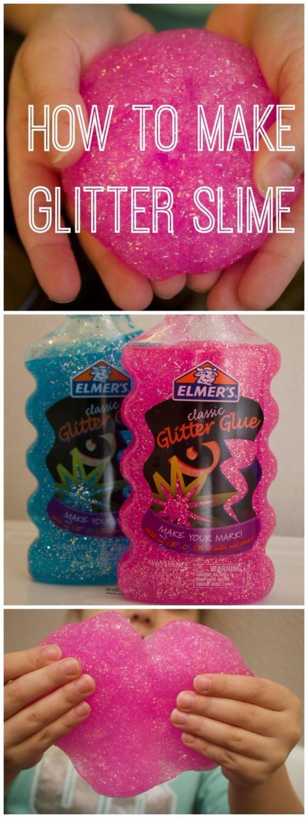 Crafts For Kids To Make At Home – 3-Ingredient Glitter Slime – Cheap DIY Projects and Fun Craft Ideas for Children – Cute Paper