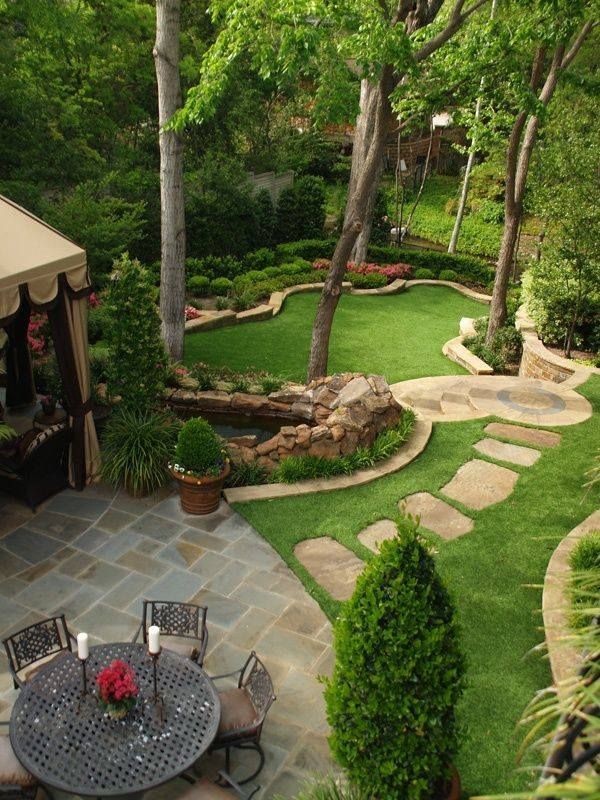 Cut stone patio & flagstone pathway I wonder if we could do this by our Koi pond. We would have to be a little more creative since