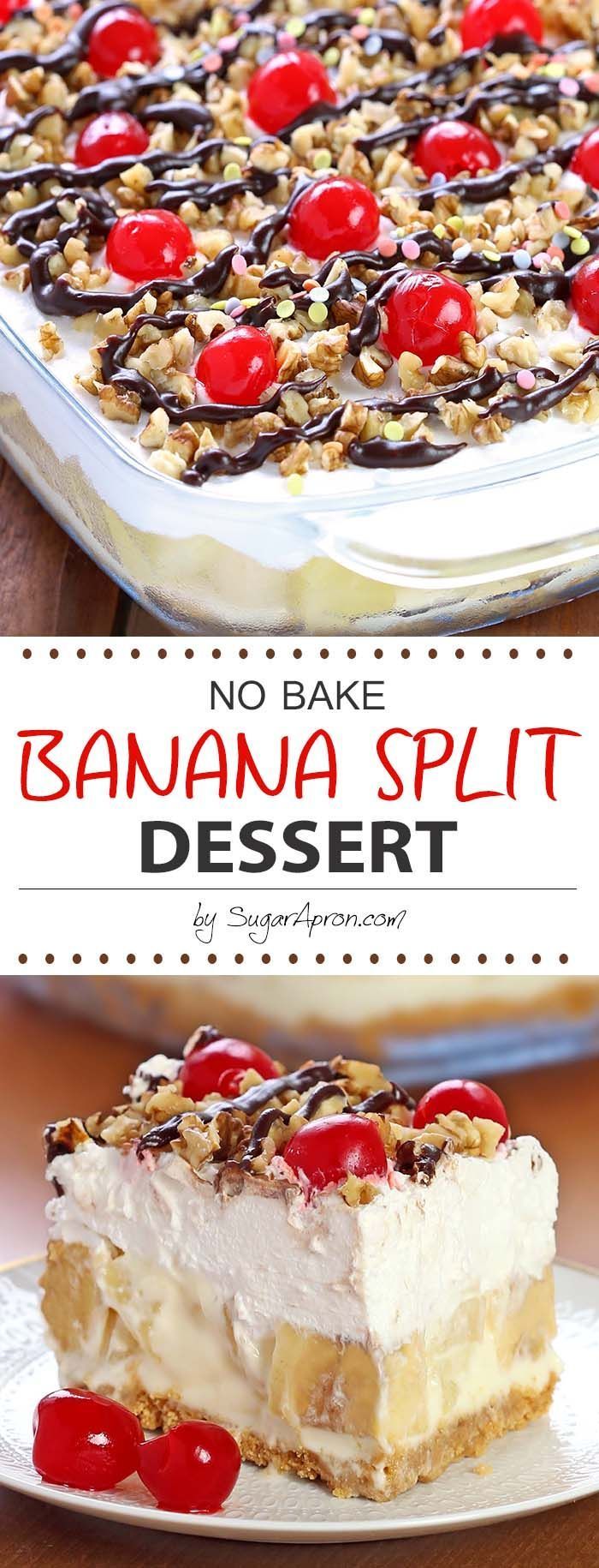 Delicious, rich and creamy, with all the ingredients you love in a banana split, this no-bake Banana Split dessert will be one you