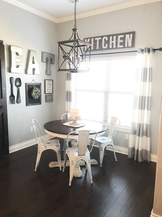Dining Room Gallery Wall in a farmhouse style dining room with barn door. DIY’s and ideas.