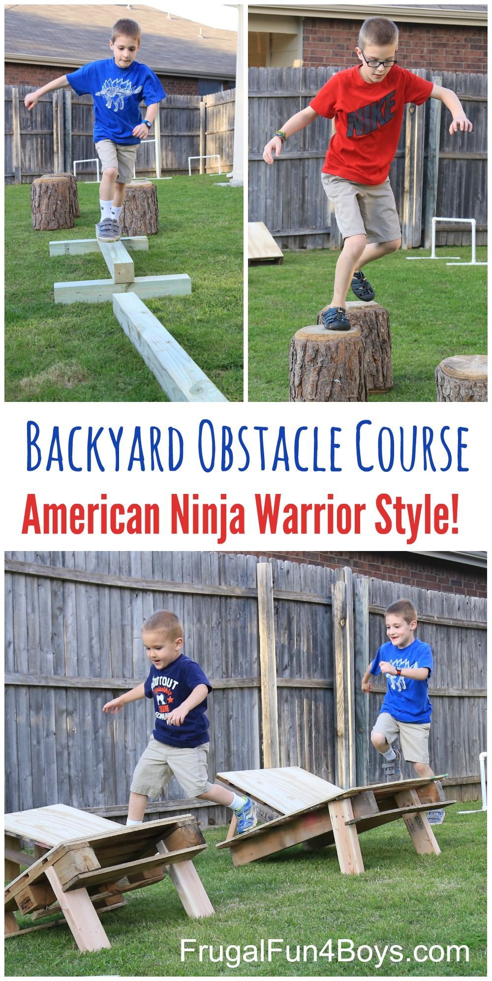 DIY American Ninja Warrior Backyard Obstacle Course – Five different elements.  Build and re-build this obstacle course, and then