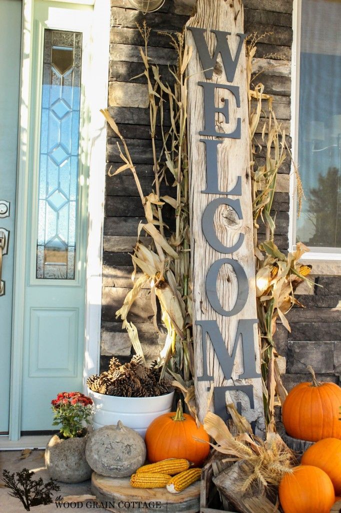 DIY: HUGE Front Porch Welcome Sign.  Make this by using pre-cut letters from Hobby Lobby, paint the letters with exterior paint
