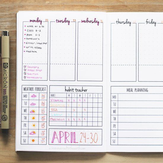 Download this printable weekly bullet journal spread and make your own DIY planner booklet!