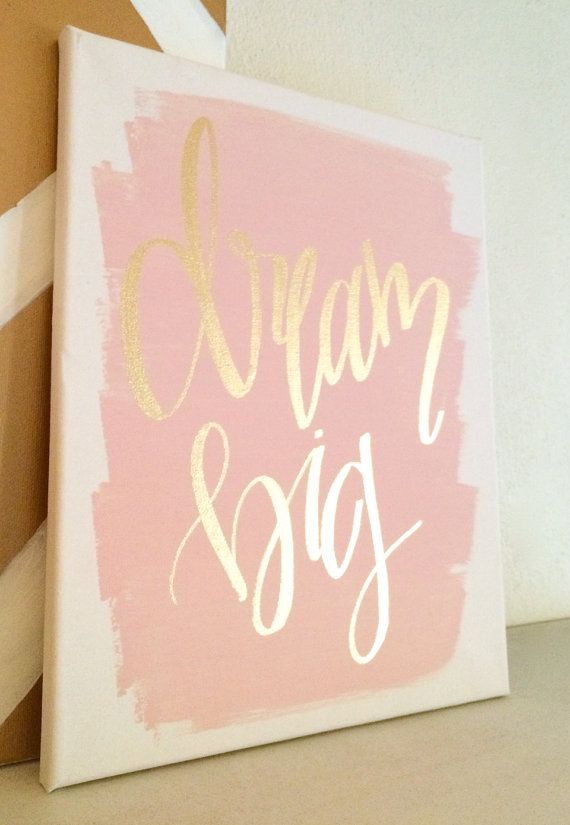 Dream big 11×14 quote canvas blush and gold teal and by ADEprints