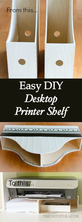 Easy DIY Desktop Printer Shelf ~ I was frustrated with the amount of space our printer took on the desktop and the wasted space it