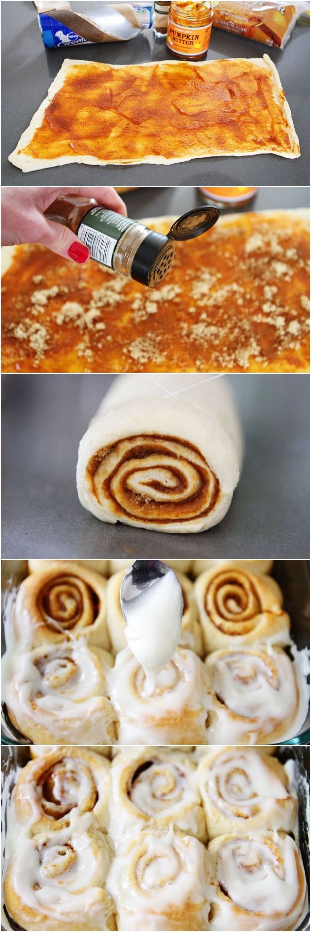 Easy Mini Pumpkin Cinnamon Rolls Recipe on twopeasandtheirpod.com Make in less than 30 minutes! #pumpkin