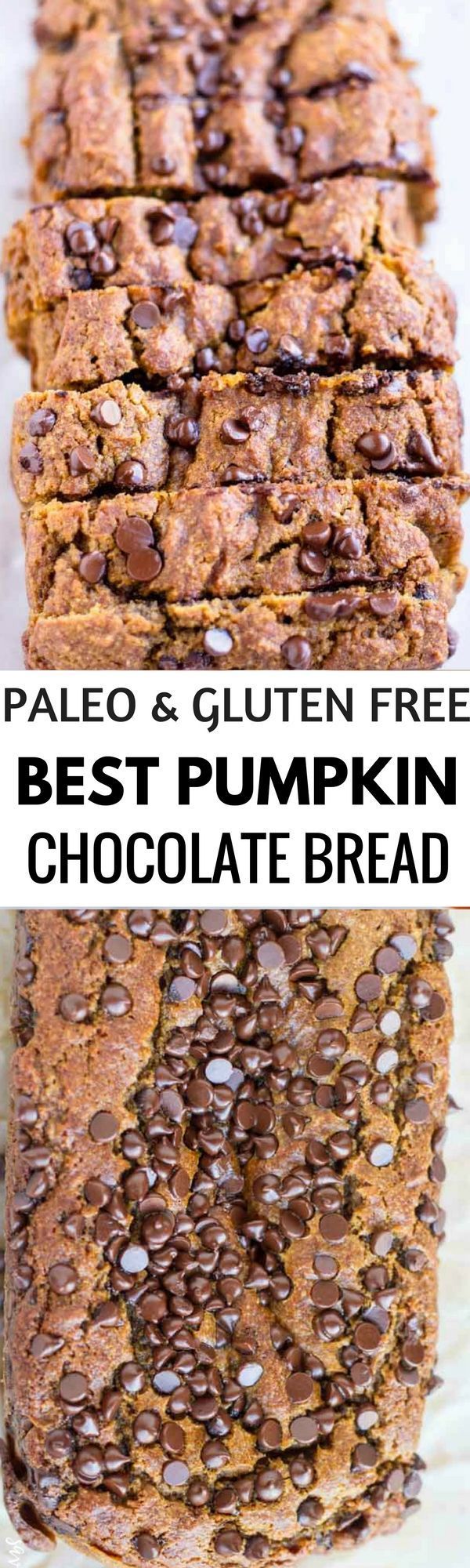 Easy Pumpkin Chocolate Chips bread. Grain free & gluten free bread recipe. The best Paleo Breakfast recipes made with pumpkin!