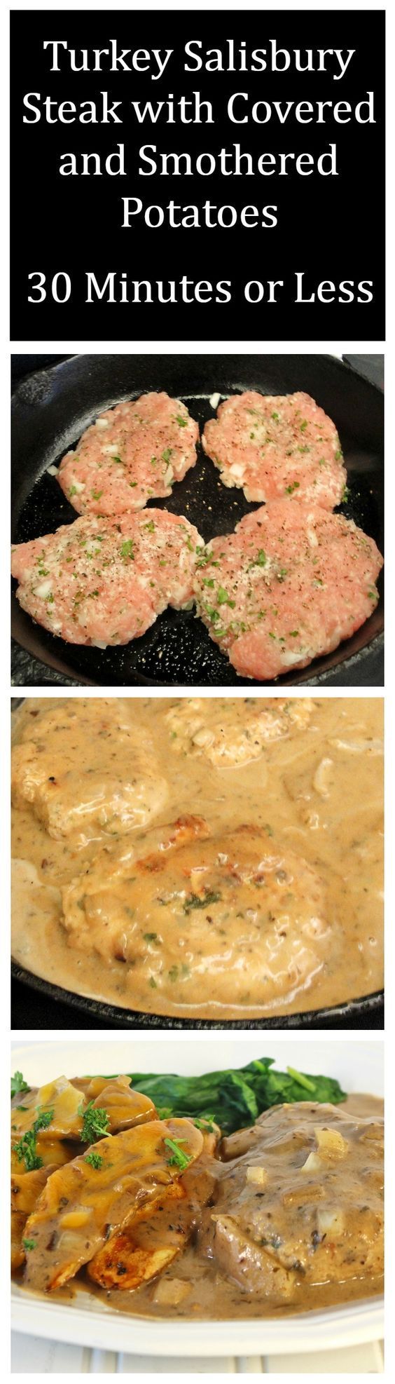 Easy Turkey Salisbury Steaks – Salisbury Steaks using ground turkey, a little bit of parsley, onions, milk and panko. Recipes,