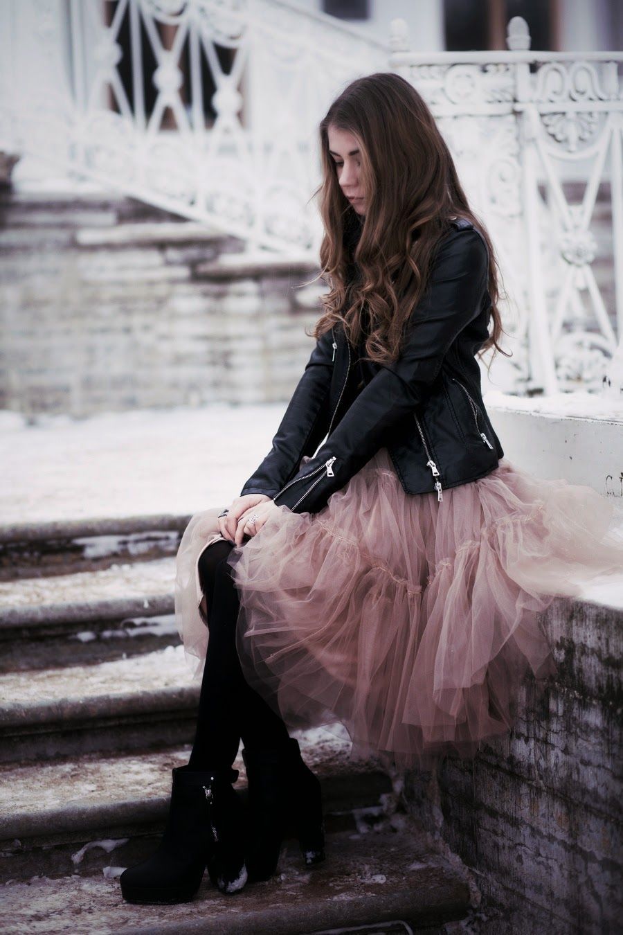 Hard and soft. Leather and tulle. Black and pink. A punk princess