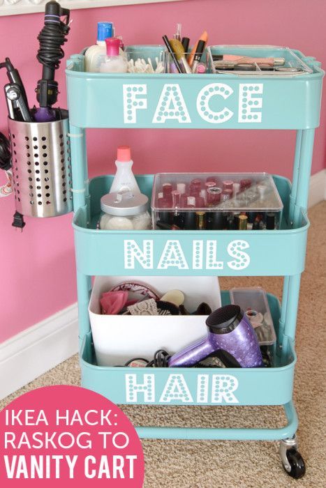 IKEA Raskog Hack DIY Rolling Vanity  You’ll always have a perfect “10” manicure and never have a bad hair day with this DIY