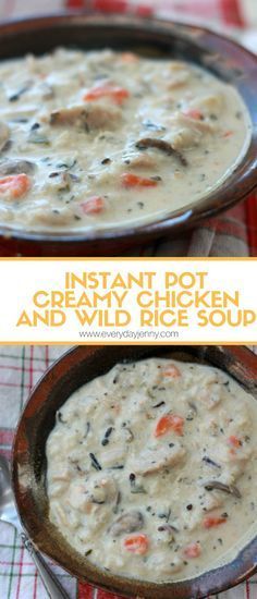 Instant Pot creamy chicken and wild rice soup. So delicious and easy. Recipe at everydayjenny.com