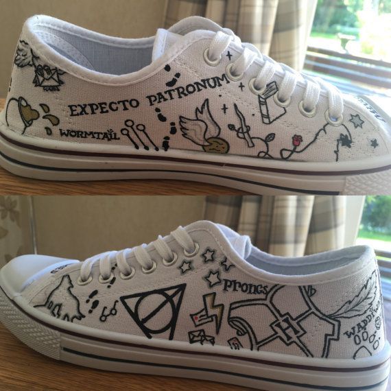 LAST ORDERING DAY FOR GUARANTEED CHRISTMAS DELIVERY IS DECEMBER 10th!! Hand painted Harry Potter inspired minimalist Converse