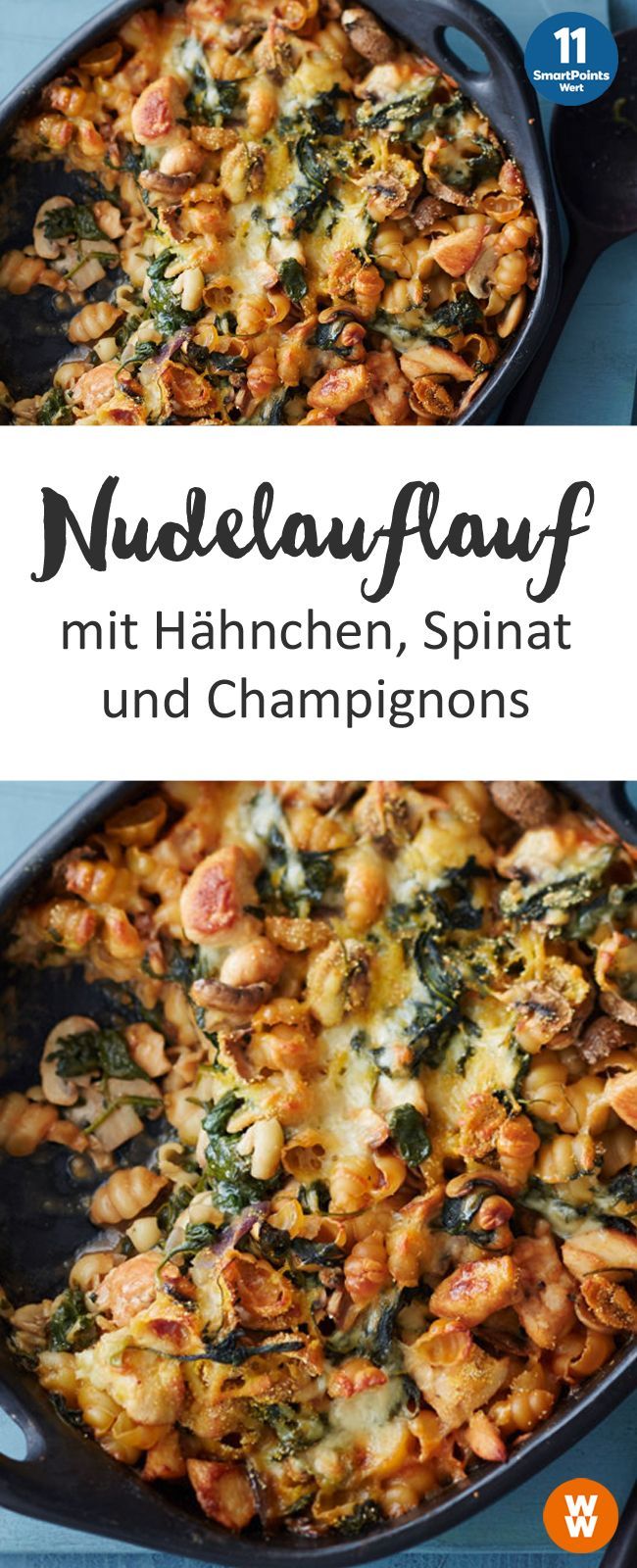 Nudelauflauf mit Hähnchen, Spinat und Champignons | Hauptgericht, Mittagessen, Abendessen, Nudeln, Pasta