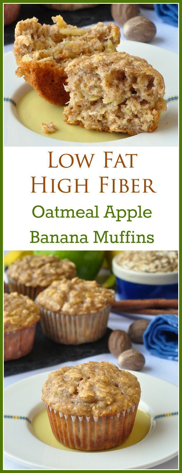 Oatmeal Apple Banana Low Fat Muffins – A very easy to make recipe for moist, delicious, healthy breakfast muffins that use a