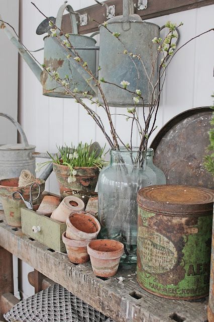 Old worlde vintage potting shed decor