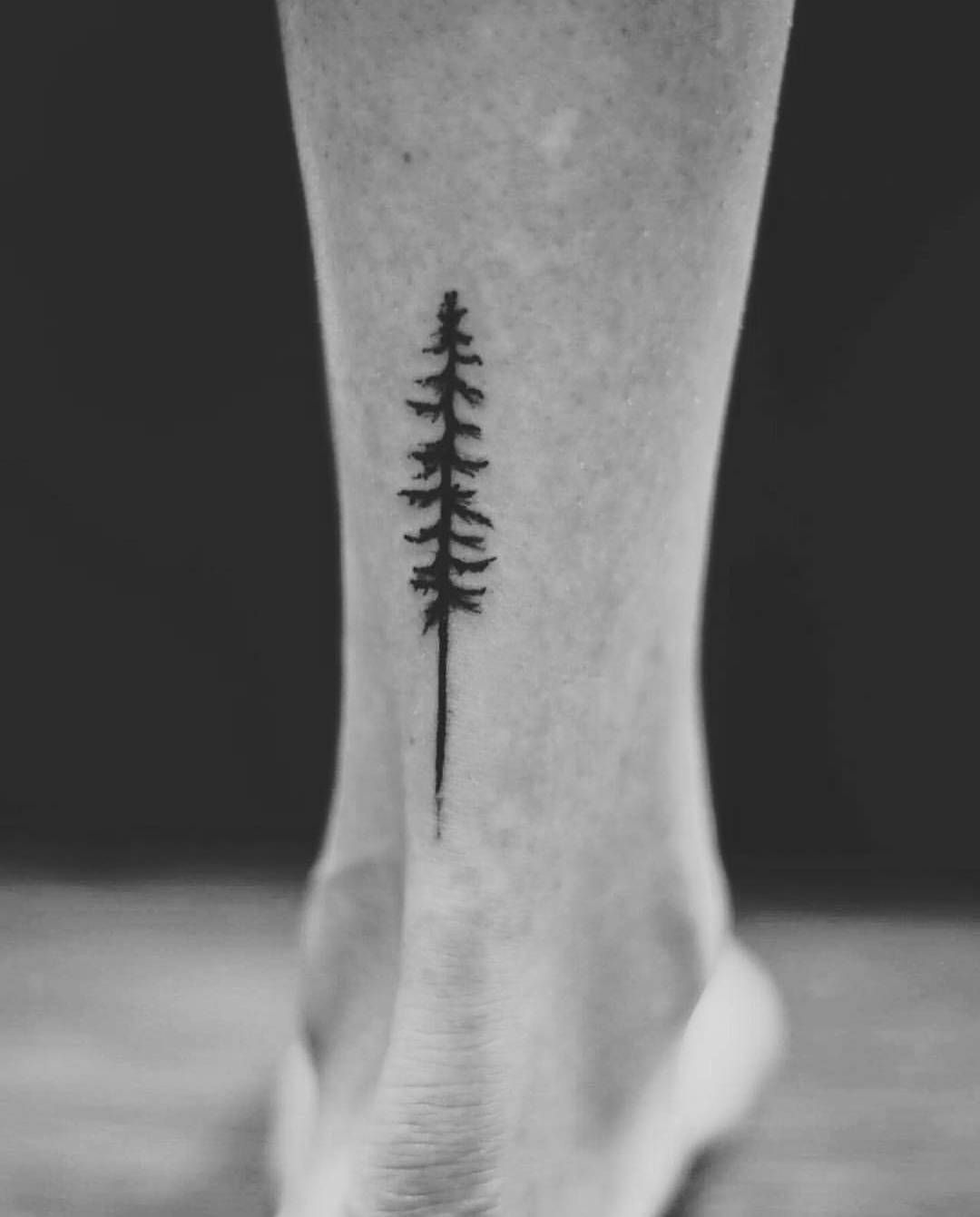 Pine tree ankle tattoo! @stellatxttoo Stella Luo Tattoos
