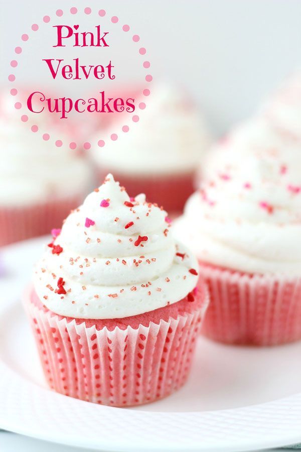Pink Velvet Cupcakes (buttermilk cake topped with a tangy cream cheese frosting)