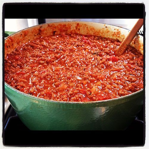 Pioneer Woman’s Meat Sauce  Cut the meat down to 3 lbs (2 ground sirloin, 1 mild sausage), used 1tsp oregano, 1 tsp Italian