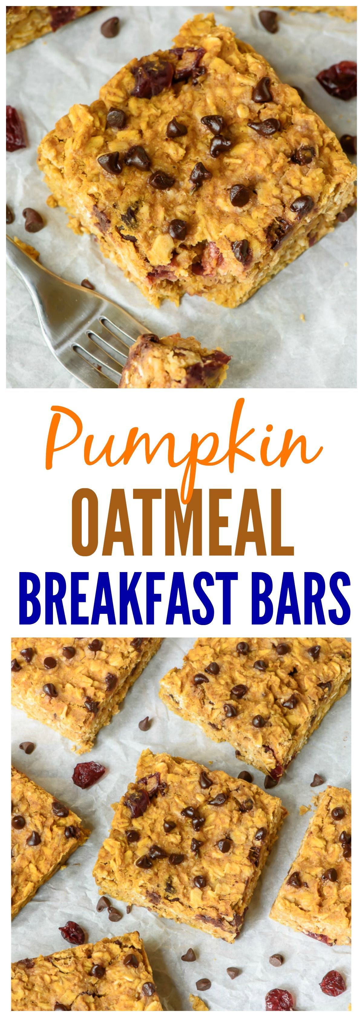 Pumpkin Peanut Butter Oatmeal Breakfast Bars. Healthy, filling, and absolutely delicious! Perfect for on-the-go breakfasts and