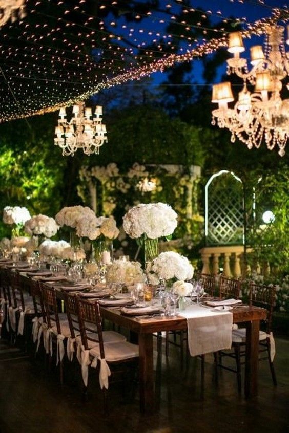 Romantic garden wedding dinner / http://www.deerpearlflowers.com/romantic-wedding-lightning-ideas/