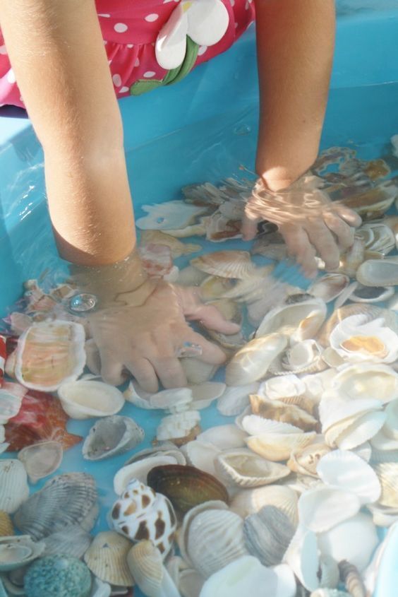 Shells and Water Toddler Play. This would keep children of all ages entertained for quite a while :)