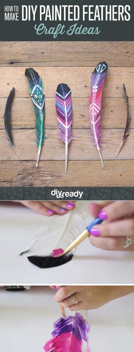 Simple and Cheap Decor Ideas for Teen Girls | DIY Painted Feathers by DIY Ready Looking for some cool DIY projects for teen girls?