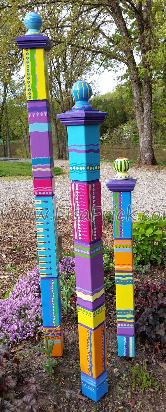 Single Large Garden Totem Garden Sculpture Colorful by LisaFrick