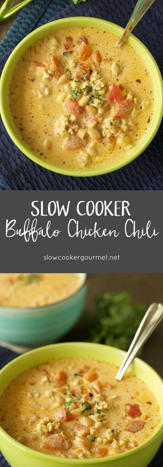 Slow Cooker Buffalo Chicken Chili- This soup is creamy, spicy and totally delicious!