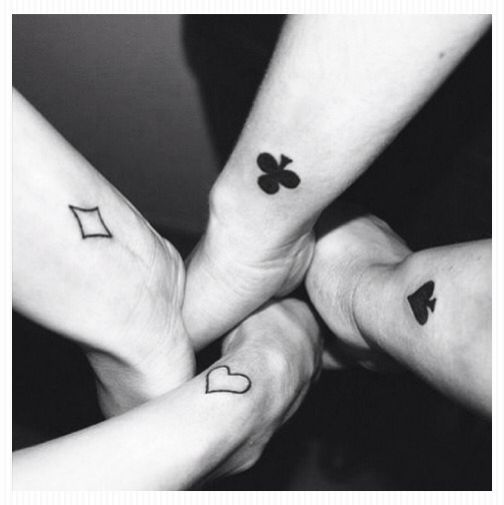 Suit set of tattoos for 4 best friends.