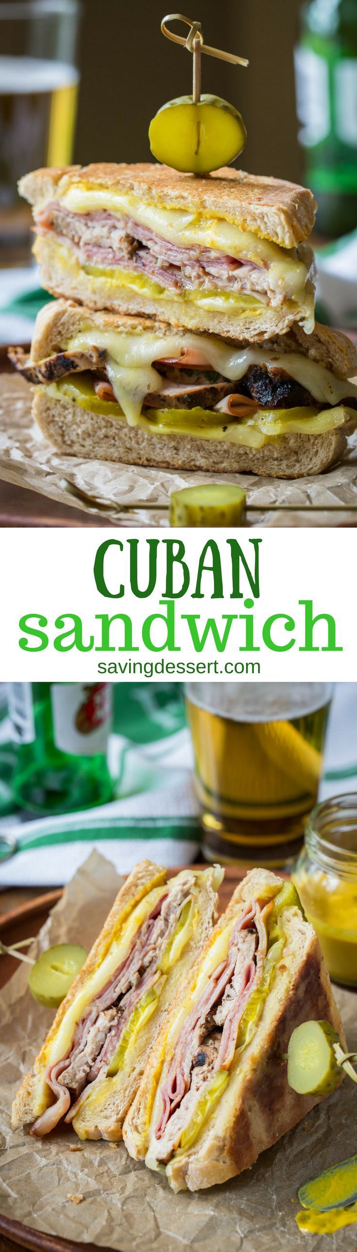 The Cuban Sandwich (Cubano) ~ a hearty and delicious combination of sweet ham, juicy tender pork, melted Swiss cheese, dill
