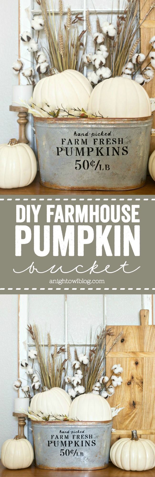 There’s nothing better than the farmhouse look for Fall! Make your own DIY Farmhouse Pumpkin Bucket in just a few easy steps!