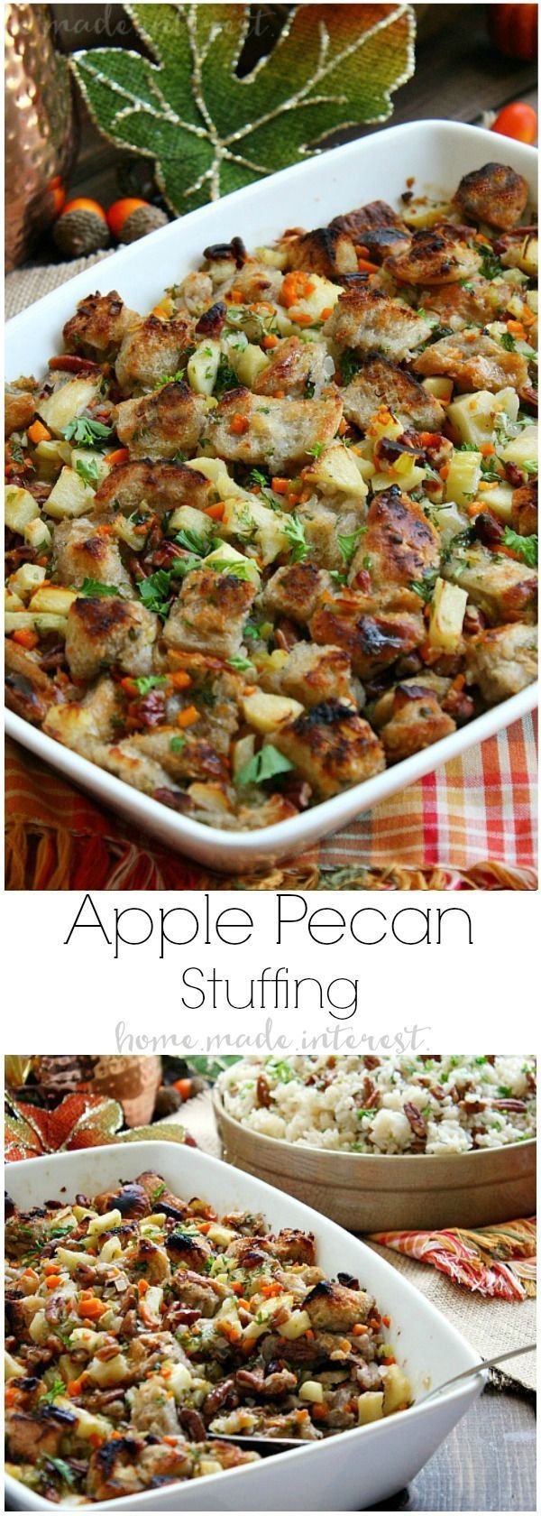 This Apple Pecan Stuffing recipe is a delicious blend of buttery bread cubes, apples, and pecans. Make this Thanksgiving stuffing