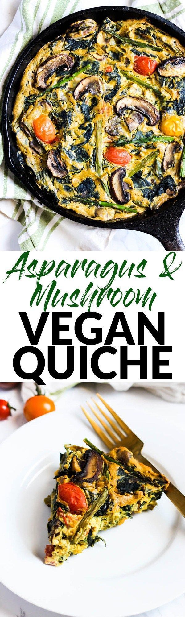 This Asparagus & Mushroom Vegan Quiche is a delicious option for breakfast or brunch! It’s full of vegetables and plant protein to