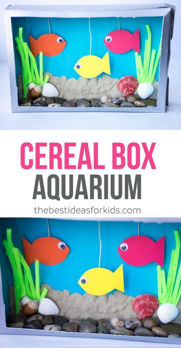 This Cereal Box Aquarium kids craft is so much fun to make! Use sea shells, stones, sand, pipe cleaners and make fish to create