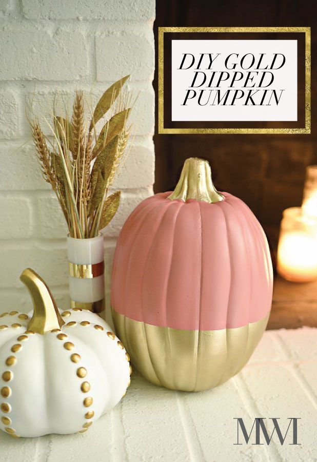 This coral gold dipped pumpkin is such an easy way to dress up any space for fall. Nearly any color looks fabulous with gold- I