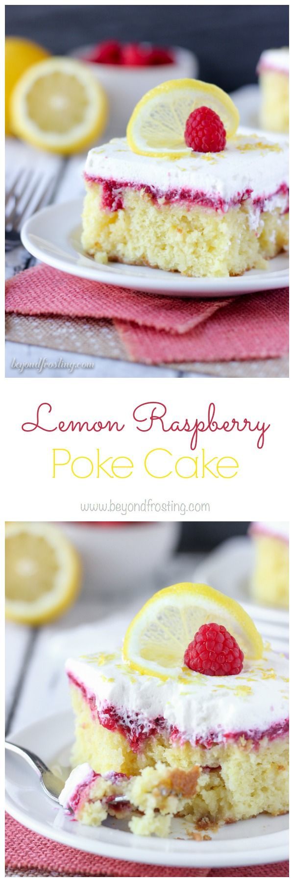 This quick and easy Lemon Raspberry Poke Cake will be your next favorite summer cake. Poke cakes make a great potluck dessert.