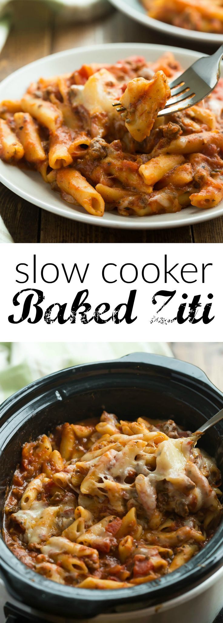 This Slow Cooker Baked Ziti is actually made completely in the crockpot — even the pasta! It is so much easier than the