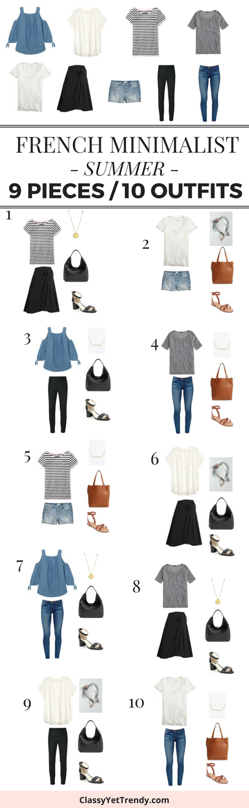 Turn 9 tops and bottoms into 10 outfits, French style!   If you have these 9 pieces in your closet, you can turn them into 10