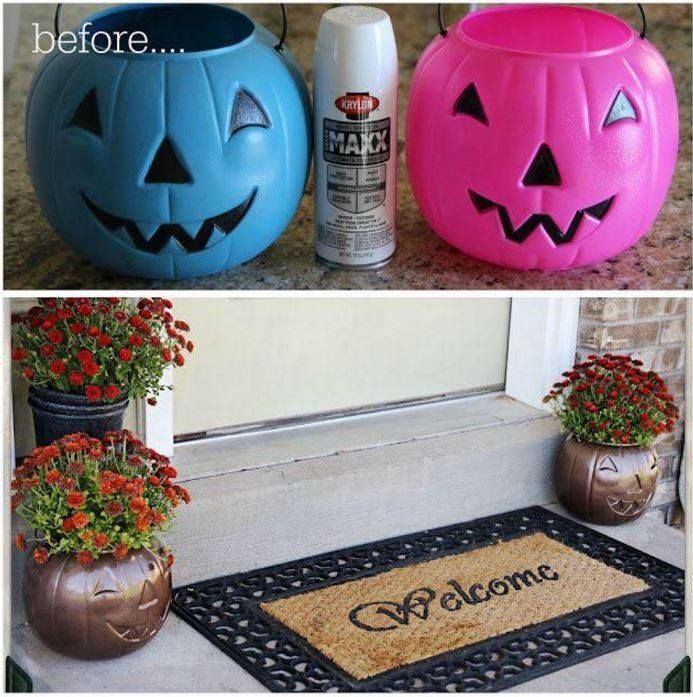 Turn Plastic Pumpkins into Outdoor Planters…these are the BEST Fall Craft Ideas and DIY Home Decor Projects