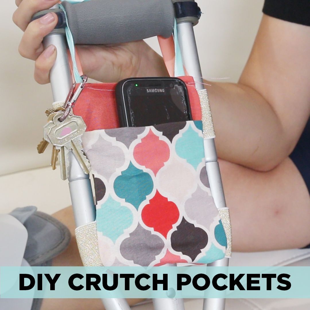 Turn your crutches into a catchall for your phone, wallet, and keys with these DIY pockets!