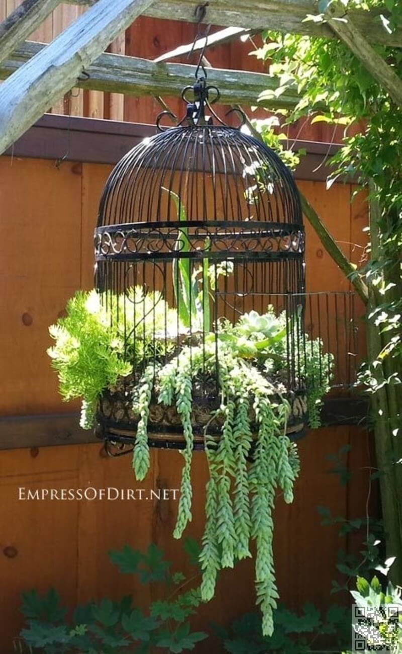 Vintage Birdcage Hanging Basket Planter