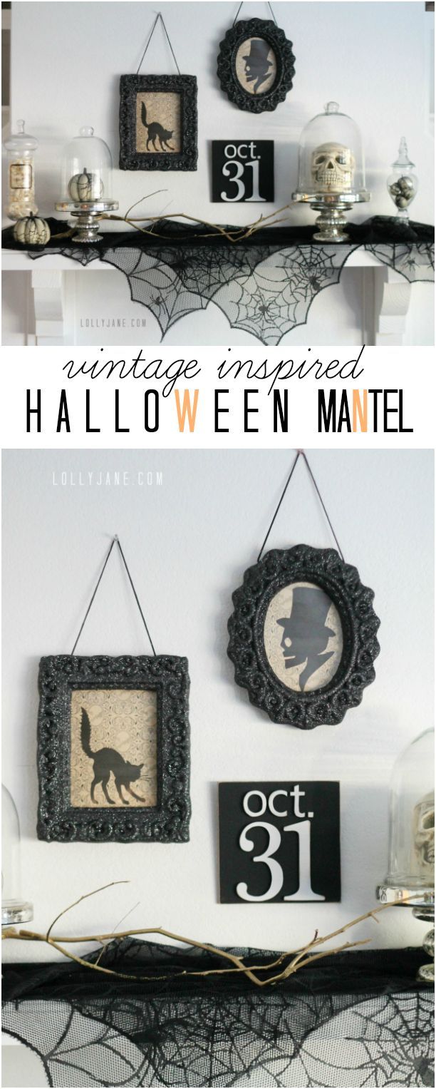 Vintage inspired Halloween mantel | lollyjane.com