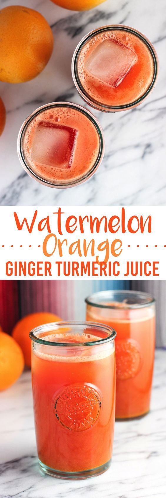 Watermelon orange ginger turmeric juice is a frothy, refreshing juice spiced up with superfoods! This juice is smooth with no
