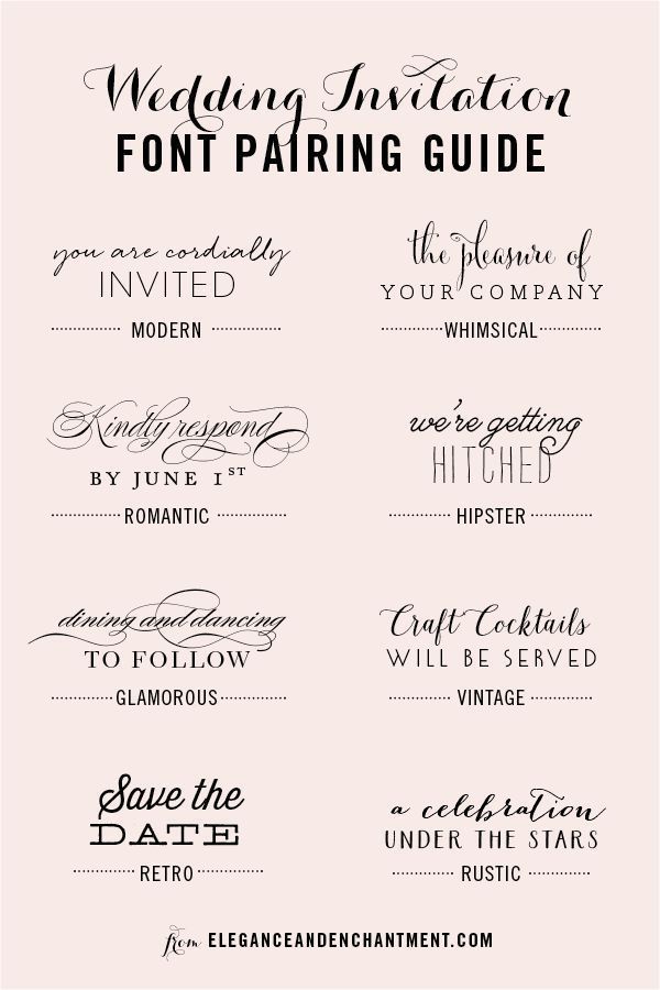 Wedding Invitation Font and Pairing Guide from Elegance and Enchantment // Great combinations of script and serif/sans serif