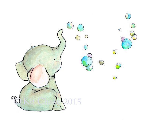 A baby elephant and its bubbles…a delightfully whimsical piece, designed to be matched with its counterpart “Bunny Bubbles”. –