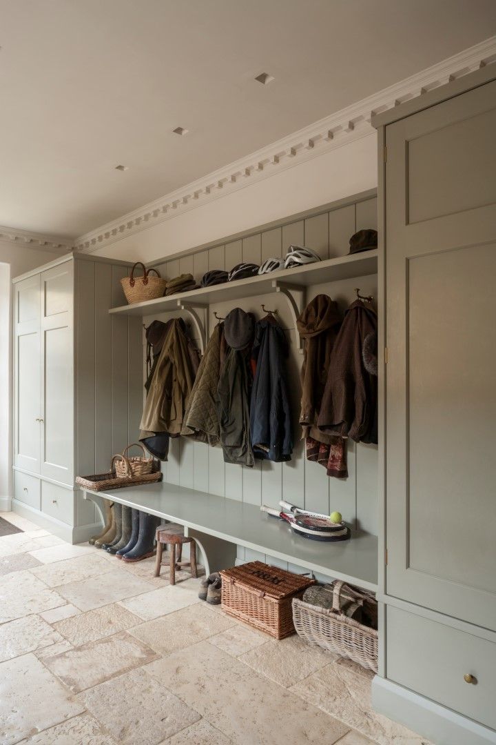 A bootroom/mudroom designed for an English country house by Artichoke.