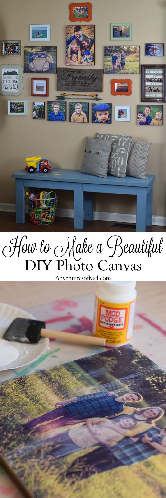 A photo canvas adds a beautiful touch to any room, but they can be quite expensive. You can DIY it with Mod Podge! How to make