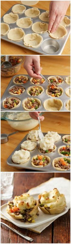 ADORABLE –> Mini Shepherd’s Pot Pies. These would be great for do-ahead lunches.