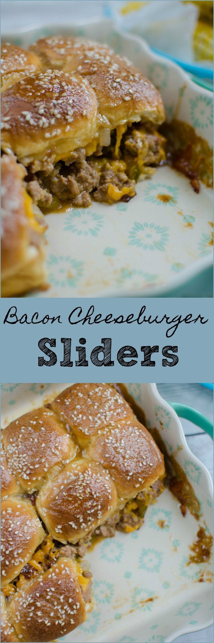 Bacon Cheeseburger Sliders – easy way to serve burgers to a crowd! Everything you love about burgers on Hawaiian rolls and covered